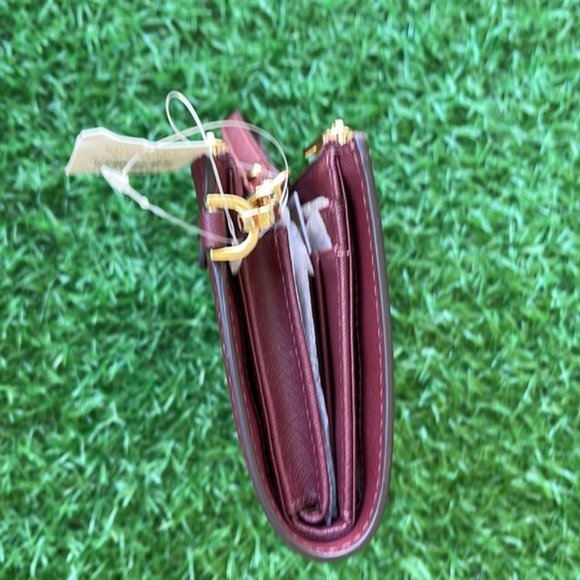 Michael Kors Jet Set Travel Large Double Zip Wristlet Wallet Dark Cherry Leather - Picture 4 of 16